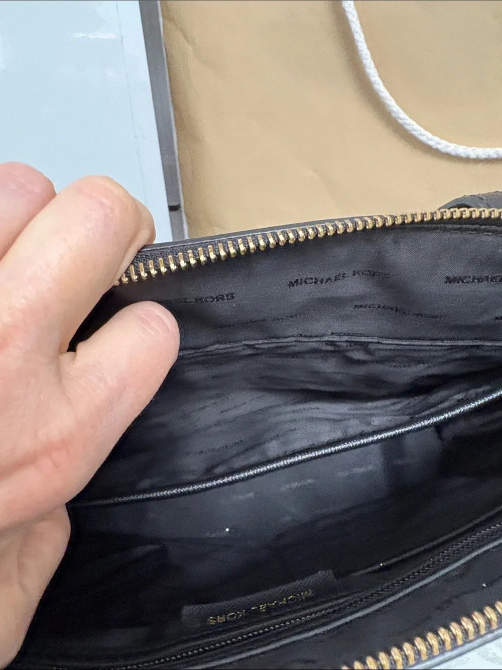 Michael Kors Black Saffiano Leather Tote with Gold Accents